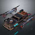 Sci Fi Modified Vehicle With Rustic Exterior Mechanical Wings And Glowing Blue Lights 3d model