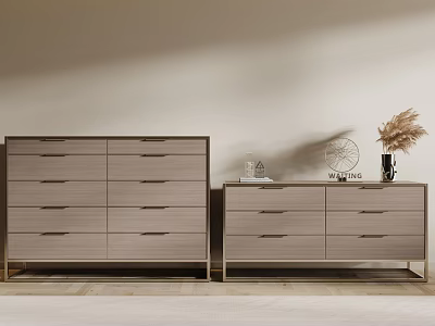 Modern Entryway Cabinet and Side Cabinet with Light Gray Wood and Metal Decorative Elements 3d model