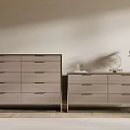 Modern Entryway Cabinet and Side Cabinet with Light Gray Wood and Metal Decorative Elements