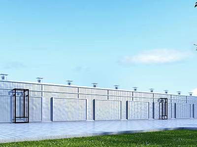 Modern Industrial Warehouse Featuring Metal Panel Walls And Large Entrance Doors 3d model