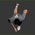 Active Male Runner In Gray T Shirt Black Shorts And White Sneakers