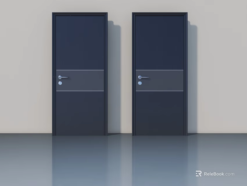 Two Modern Black Swing Doors With Silver Handles And Light Wall 3d model