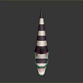 Purple And White Striped Creature Head With Pointed Ears Red Yellow Eyes And Sharp Teeth