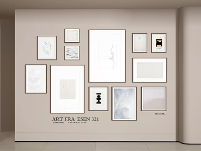 Modern Photo Wall Design With Various Frame Sizes And Artwork Arrangement 3d model