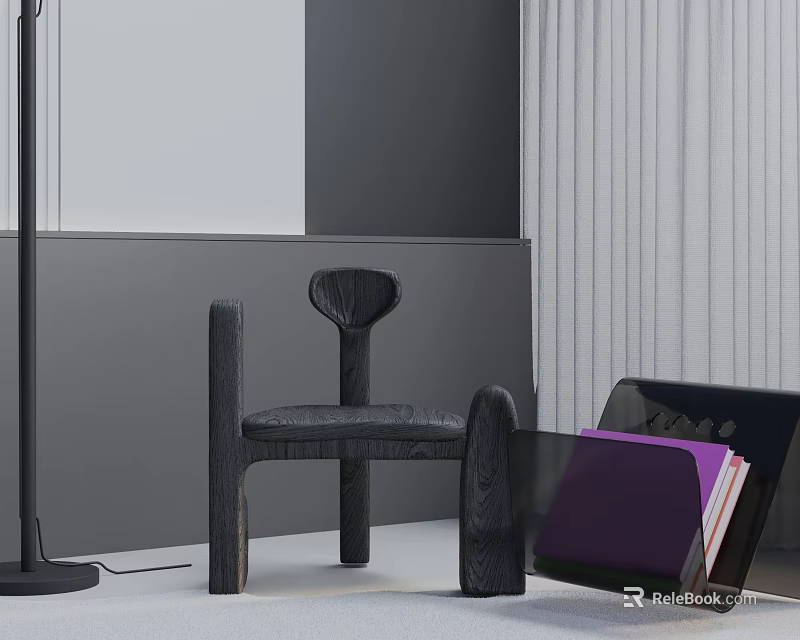 Modern Wooden Accent Chair With Minimalist Design And Side File Holder With Purple Folders 3d model 