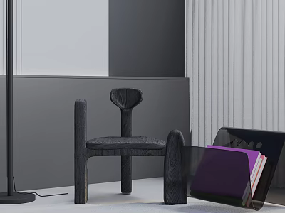 Modern Wooden Accent Chair With Minimalist Design And Side File Holder With Purple Folders 3d model
