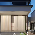Modern Architectural Courtyard Garden Landscape With Stone Path Green Plants Water Feature And Lighting