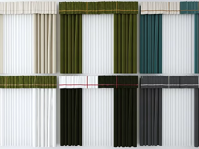Various Colored Curtains With Valances And Double Layer Design For Home Decor 3d model