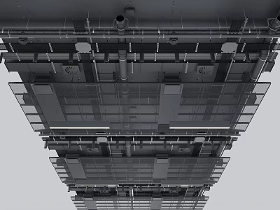 Industrial Suspended Ceiling Structure With Metal Framework Pipes Vents And Components 3d model