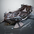 Weathered Retro Futuristic Mechanical Structure With Metallic Wings And Intricate Design