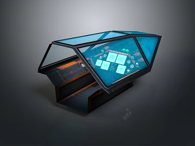 Modern Interactive Console With Transparent Glass Top And Blue Digital Interface 3d model