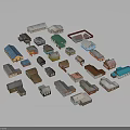 Small Building Models In Various Styles And Different Colors Arranged In Circle 3d model