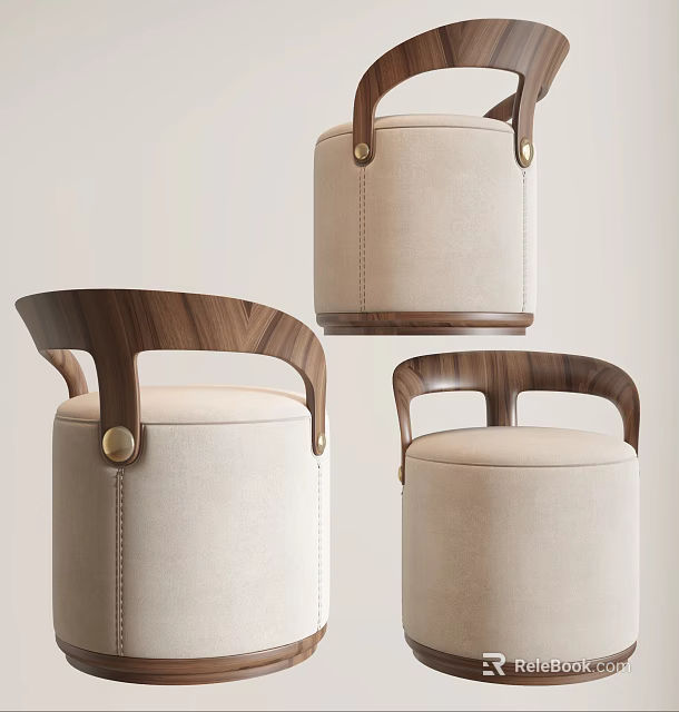 Elegant Modern Stools With Beige Fabric Seats Wooden Armrests And Metal Accents 3d model 