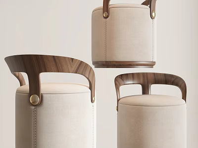 Elegant Modern Stools With Beige Fabric Seats Wooden Armrests And Metal Accents 3d model
