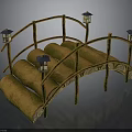 Traditional Bamboo Bridge With Curved Railings And Hanging Lanterns