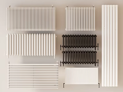 Different Styles Of Modern Radiators In White And Black Colors 3d model