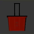 Red Plastic Shopping Basket With Black Handle On Gray Background