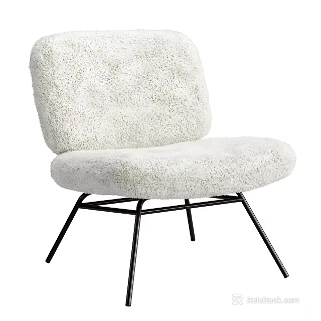 White Fluffy Armchair Design with Black Metal Legs and Comfortable Seat 3d model 