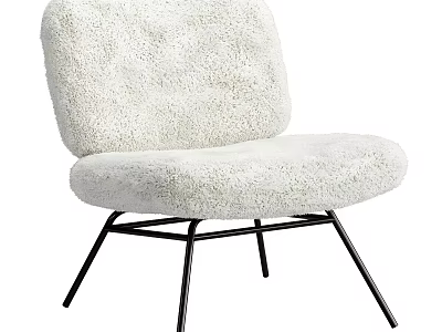 White Fluffy Armchair Design with Black Metal Legs and Comfortable Seat 3d model