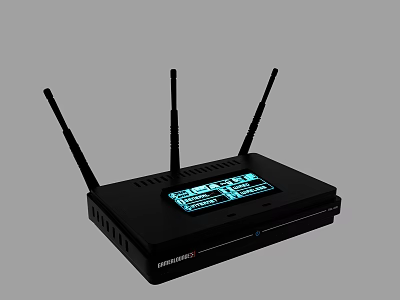 High Speed Wireless Router With Three Antennas And LCD Display Screen For Network Connectivity 3d model