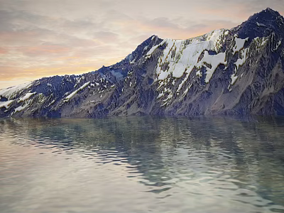 Stunning Scenic Mountain View With Snowy Peaks And Clear Water Reflections 3d model