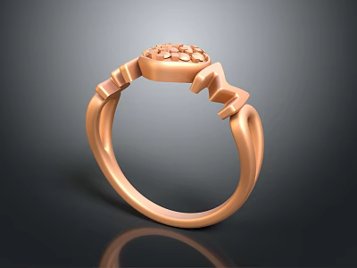 Elegant Rose Gold Ring With Pave Gemstone Setting And Unique Band Design 3d model