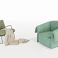 Light Green Single Sofa With Metal Frame And Pleated Design Including Blanket 3d model