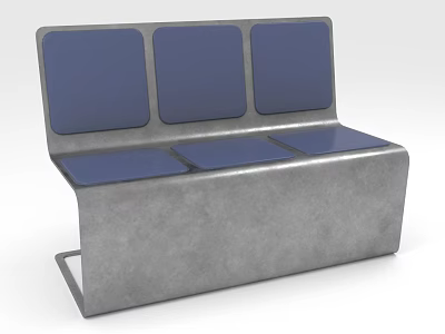 Modern Public Chair With Three Seats Blue Cushions And Gray Metal Frame 3d model