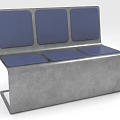 Modern Public Chair With Three Seats Blue Cushions And Gray Metal Frame