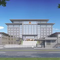 Modern Office Building With Symmetrical Design Glass Curtain Wall And Stone Exterior