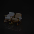 Light Blue And Beige Rocking Chairs With Wooden Frame Upholstered Seats And Gray Blankets Draped