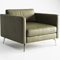 Green Leather Single Seater Sofa With Armrest And Metal Legs Modern Design