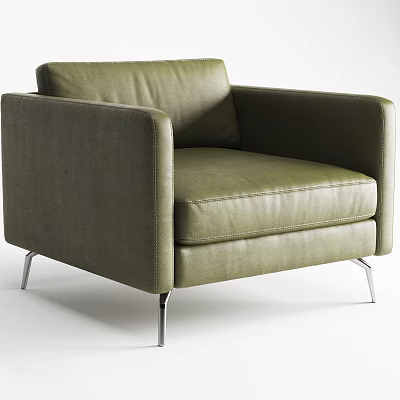 Green Leather Single Seater Sofa With Armrest And Metal Legs Modern Design 3d model