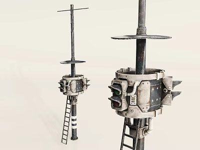 Roadside Traffic Infrastructure With Metal Poles Ladders And Mechanical Signal Bases 3d model