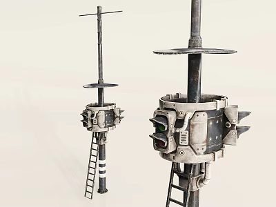 Roadside Traffic Infrastructure With Metal Poles Ladders And Mechanical Signal Bases 3d model