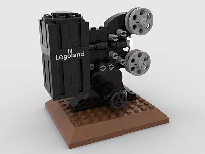 Lego Model Vintage Movie Projector With Black Body Brown Base And Legoland Logo 3d model