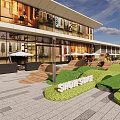 Modern Square Landscape Featuring YOT BOOKSTORE Modern Building Glass Facade And Green Lawn