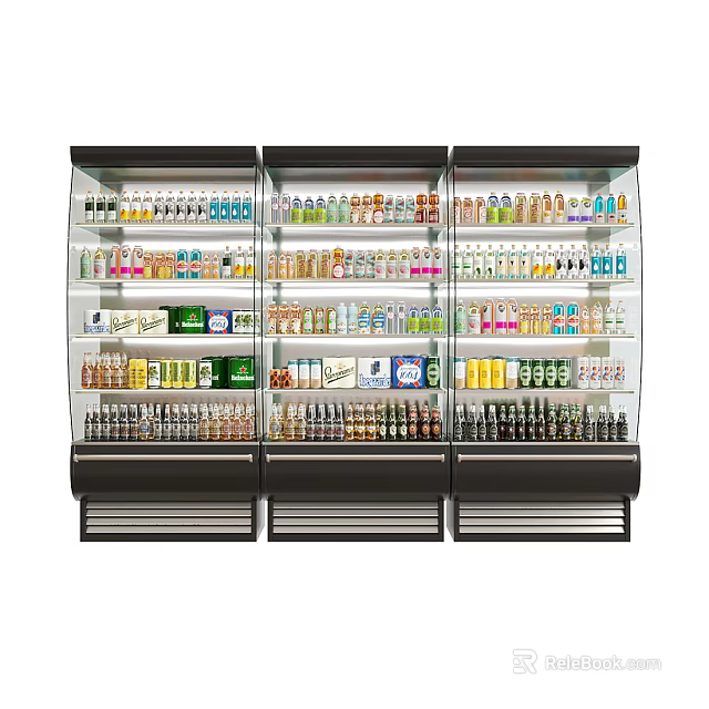 Commercial Glass Door Freezers Stocked With Various Beverages And Drinks 3d model 