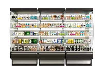 Commercial Glass Door Freezers Stocked With Various Beverages And Drinks 3d model