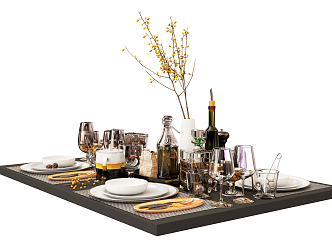 Modern Tableware Ornaments Combination 3d model