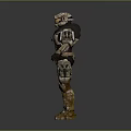 Game Movie Character Futuristic Armored Warrior Standing In Metallic Brown Gold Armor And Helmet