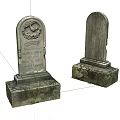 Two Stone and Wood Tombstones With Carvings Inscriptions and Solid Bases