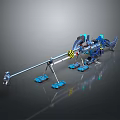 Futuristic Detailed Mechanical Weapon With Long Rod Blue Stands And Metallic Design