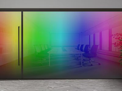 Colorful Glass Partition In Modern Meeting Room With Conference Table And Chairs 3d model