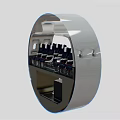 Public Chairs In Aircraft Cabin With Dark Blue Seats White Armrests Red Accents