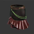 Dark Colored Velvet Skirt With Pink Ruffle Hem Chain Detail And Metal Buckle