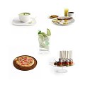 Delicious Food Platter With Pizza Soup Drinks Skewers and Sandwiches