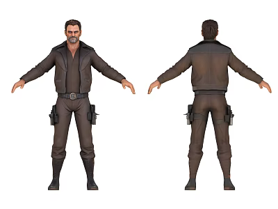 Man in Leather Jacket and Pants With Utility Belt and Boots Front and Back View 3d model
