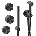 Black Shower Head System with Handheld Sprayer Control Knobs and Metal Hoses 3d model