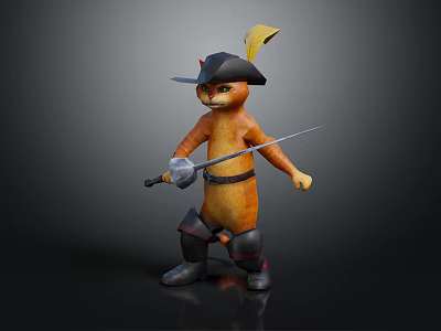 Orange Reptile in Pirate Outfit with Black Hat Holding Sword on Dark Backdrop 3d model